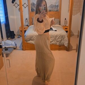 {POL} Sage Green Wide Leg Eyelet Pants